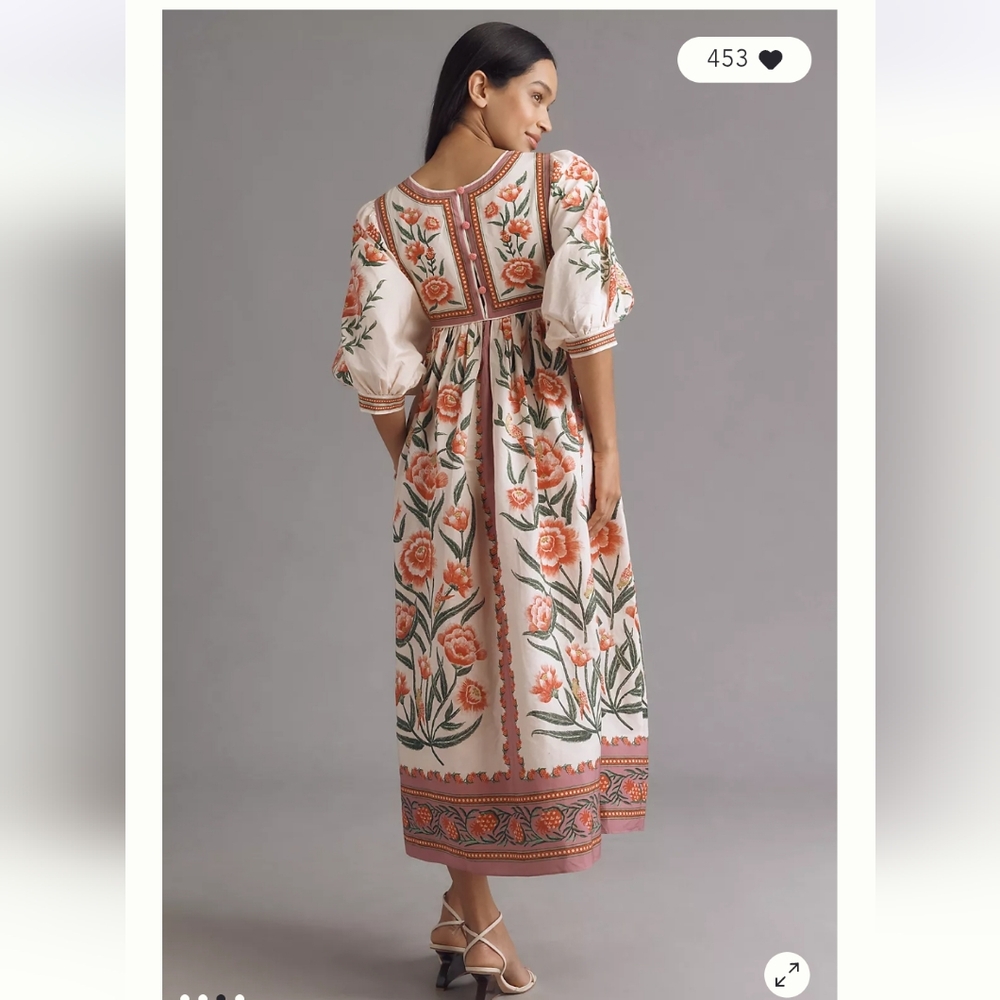 FARM Rio Blush and Coral Floral Embroidered Midi Dress - Picture 10 of 12